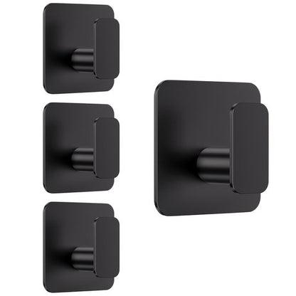 Aikzik Black Hooks for Hanging Heavy Duty, Adhesive Hooks for Shower, Bathroom, Kitchen, Robe, Towel, Coat, Waterproof & Rustproof Hook for Walls No Damage, Sticky Wall Towel Hooks - 4 Pack