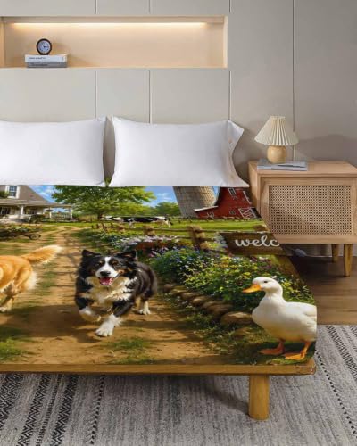 Queen Size Flat Sheet Only - Green Botanical Microfiber Bed Sheets, Easy Care, 90x102 Inches
