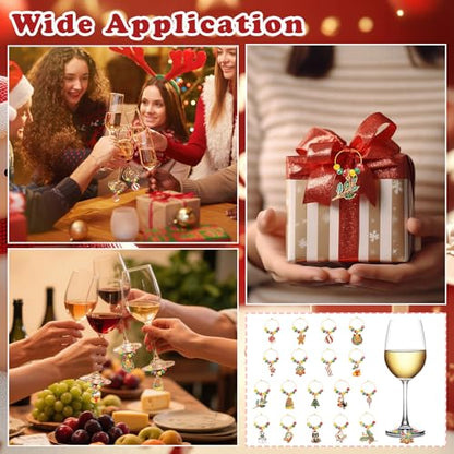 Christmas Wine Glass Charms Set - 18 Festival Theme Stem Goblet Decorations
