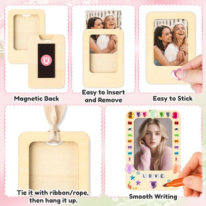 Magnetic Wooden Picture Frame Set for Crafts - 16 Pack DIY Photo Display