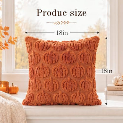 Caramel Fall Pillow Covers 18x18 Set of 2 Pumpkin Plush Decor