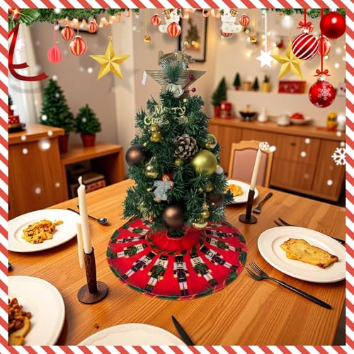 15 Inch Mini Christmas Tree Skirt with Nutcracker Design - Red Variation