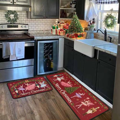 Nutcrackers Merry Christmas Kitchen Rugs Set of 2 Red Nutcracker Christmas Decor Low Profile Winter Mats - Red 2