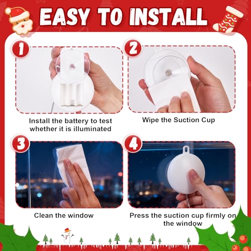 Christmas Window Lights Decorations Multi-Color Battery Operated Bell Snowflake Reindeer Star Set with Suction Cups