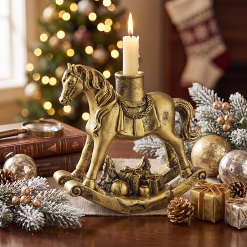Christmas Rocking Horse Candle Holder 7.2 Inch Gold Home Decor