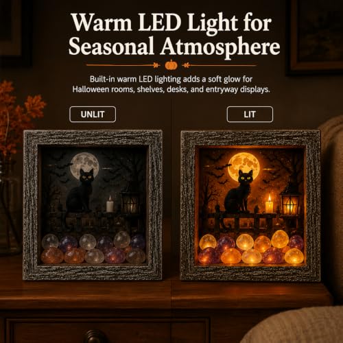 Ghost Campfire DIY Lighted Shadow Box Kit with Rustic Wooden Frame & Sea Glass Stones