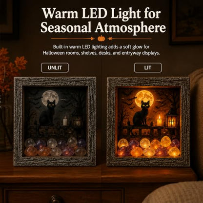 DIY Lighted Halloween Shadow Box Kit with Rustic Frame & Sea Glass - Magic Pot