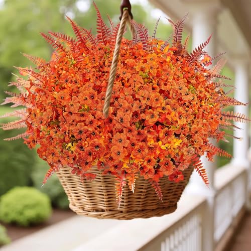 Artificial Fall Flowers Bundle - Orange Red for Outdoor & Home Decor