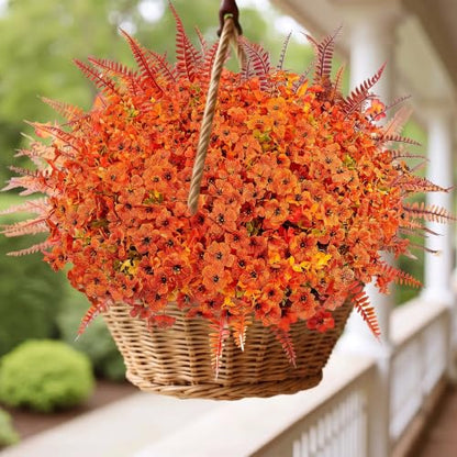 Artificial Fall Flowers Bundle - Orange Red for Outdoor & Home Decor