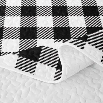Black White Grid Quilt Set Twin Size with Pillowcase Kids Bedroom Decor