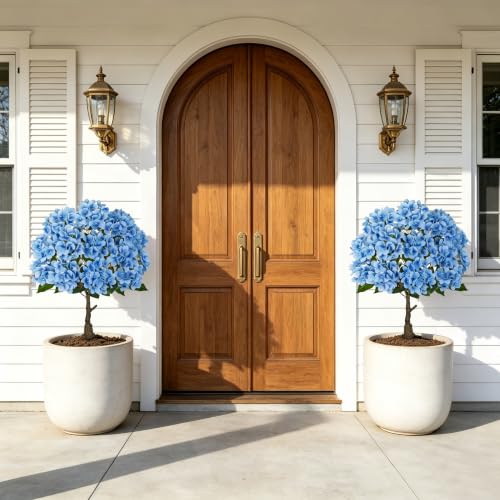 Hydrangea Artificial Tree 3ft Blue Flower with Ground Spikes - Set of 2