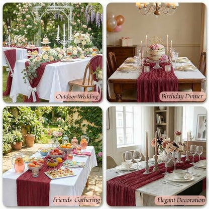 Burgundy Cheesecloth Table Runner 10 Pack - 10ft Sheer Rustic Decor