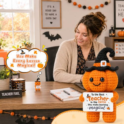 Halloween Teacher Gift Pumpkin Crochet Witches Hat Decor - Fall Appreciation
