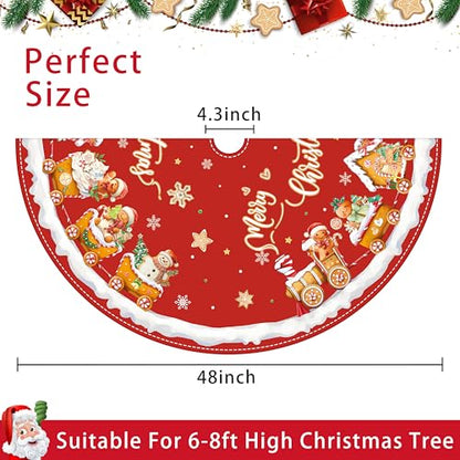 Gingerbread Man Christmas Tree Skirt 48 Inch Red & Brown Holiday Decor