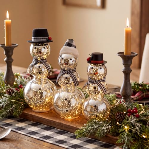 FillTouch Christmas Icon Glass Snowman Figurines Decoration - Stylish Set of 3