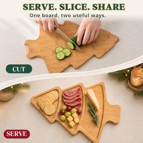 Christmas Tree Bamboo Charcuterie Board - Festive 16.5 x 11.8 Inch Serving Platter