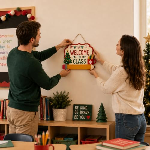 Wood Teacher Door Sign - Personalized Classroom Holiday Decor
