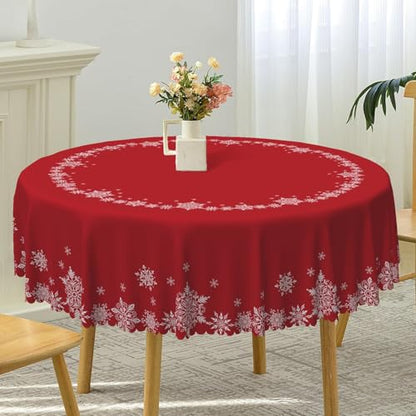 Christmas Round Tablecloth 24 Inch Red and White Snowflakes Holiday Decor
