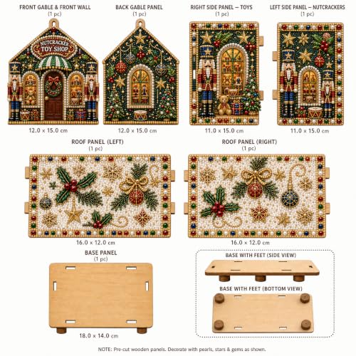 Christmas Nutcracker Wooden Pearl Diamond Art House Kit - Festive DIY Decor