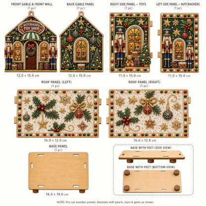 Christmas Nutcracker Wooden Pearl Diamond Art House Kit - Festive DIY Decor