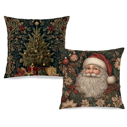 Christmas Tree Santa Pillow Cover 18x18 Set of 2 - Holiday Decor, Cozy Winter Accent, Variation: Santa Tree-1