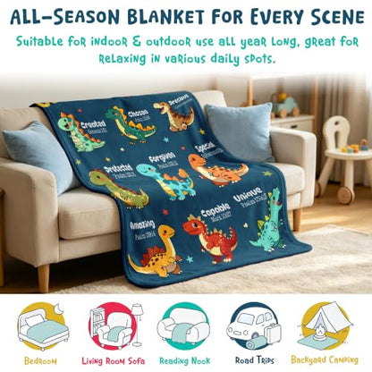 Baptism Dinosaur Blanket for Boys - Soft 40x50in Religious Gift with Bible Verses - Variation of Baptism-Dinosaur / 50x40in