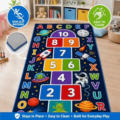 Space Hopscotch Mat for Kids, ABC Play Rug for Boys Room 2x5ft - Color 3