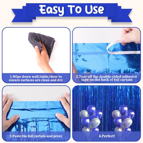 Laser Blue Foil Fringe Backdrop Curtains - 2 Pack 3.3x8.2 Feet - Variation of Laser Blue / 2