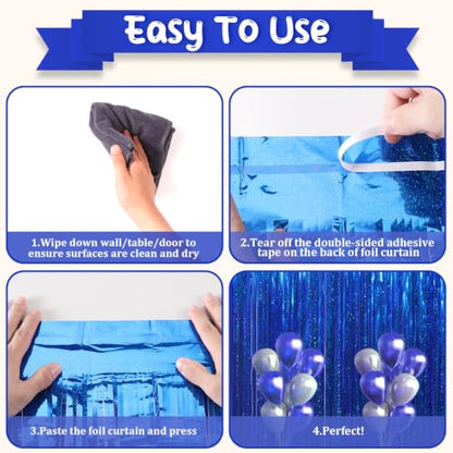 Laser Blue Foil Fringe Backdrop Curtains - 2 Pack 3.3x8.2 Feet - Variation of Laser Blue / 2