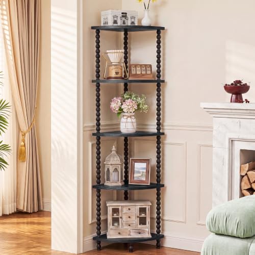 Black 5-Tier Corner Bookshelf - 51 Inch Steel Frame Space Saver