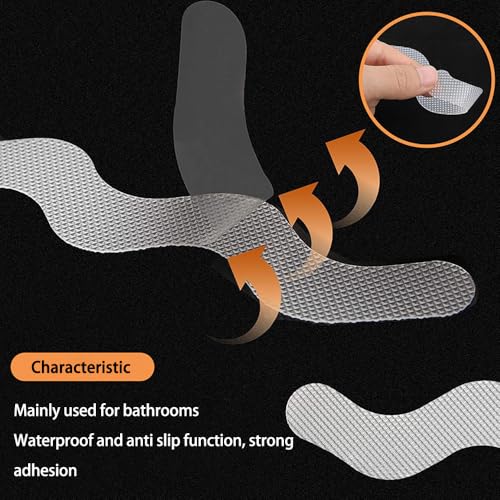 24 Pcs Clear Wave-Shaped Non-Slip Bathtub Stickers with Scraper - Removable Shower Treads for Kids & Seniors
