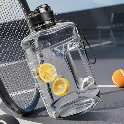 Clear 74oz Water Bottle with Time Marker & Straw - Half Gallon Hydration Jug with Handle & 2 Lids