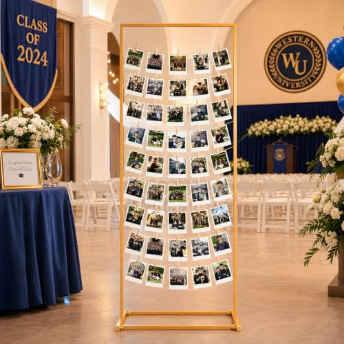 Gold Photo Display Board with Clips & Rope for Graduation & Weddings