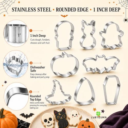 Mini Halloween Cookie Cutter Set - 8 Stainless Steel Shapes for Baking & Snacks