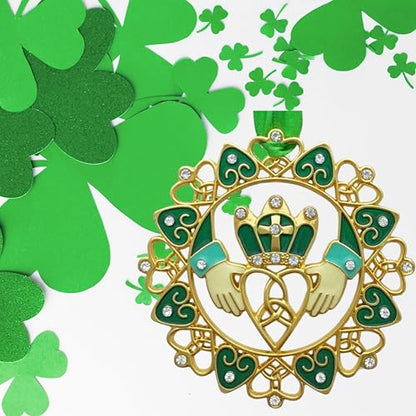 Irish Christmas Ornament - Gold Claddagh with Emerald Jewels & Enamel - Irish Heritage Gift - Variation 1