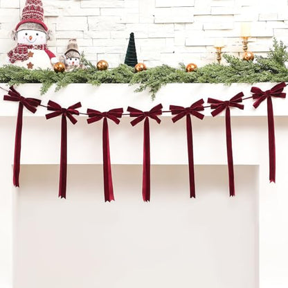 Christmas Velvet Bow Garland - Burgundy, 59 Inch, Wine Red Variation