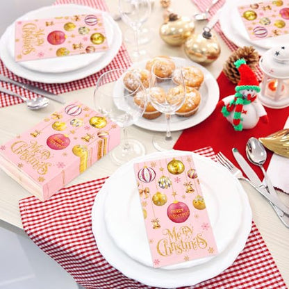 Christmas Guest Napkins Pink Gold 100Pcs Disposable Table Decor