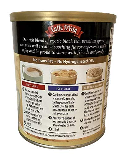 Caffe D'Vita Exotic Spiced Chai Tea Latte - Pack of 2 - Premium Instant 1 lb Mix - Plastic Coffee Measuring Scoop Included