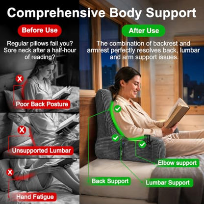 Reading Pillow for Bed Sitting Up with Back Support and Arms