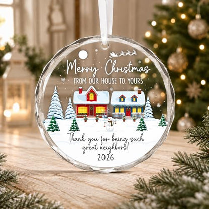 Neighbors Christmas Ornament - Thank You Neighbors Gift for Tree and Home - Heart-Shaped Glass Keepsake - Variation of Neighbors Christmas