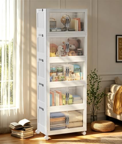 White 54 QT 5-Tier Stackable Storage Bins with Lids and Wheels - Hanyi