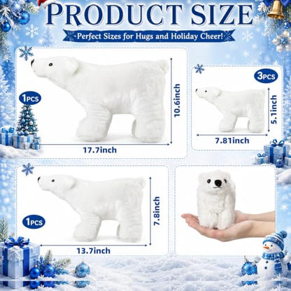 Christmas Polar Bear Ornaments Set - 3 Sizes, White Holiday Decorations (Variation: Cute / 10.63" x 17.72", 7.87" x 13.78", 5.12" x 7.87")