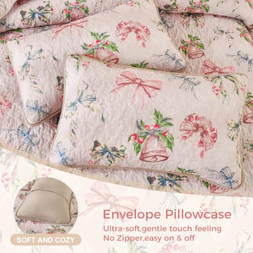 Christmas King Quilt Bedding Set with Bells & Bows Pattern - King Size 110x90