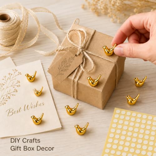 Gold Mini Resin Bird Figurines Set - 120 Pcs with Adhesive Dots for Crafts & Decor