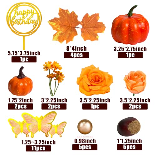 Fall Cake Topper Set with Autumn Flowers, Pumpkins & Maple Leaves for Thanksgiving