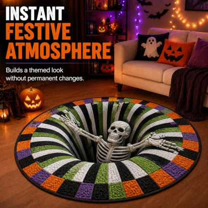 Skeleton 3D Halloween Rug Optical Illusion Floor Decor 47.2in - Style A