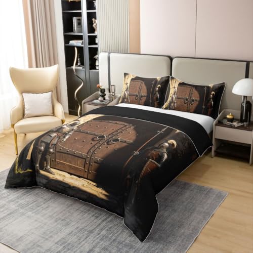 Medieval Knight Duvet Cover Set Twin Size Black Brown White - Kids Bedding