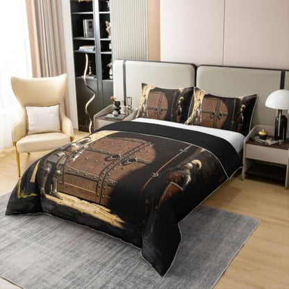 Medieval Knight Duvet Cover Set Twin Size Black Brown White - Kids Bedding