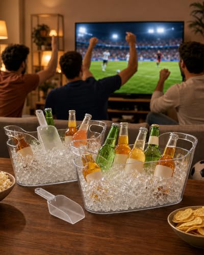 2 Pack 7.5L Plastic Ice Buckets with Scoops for Parties and Beverages