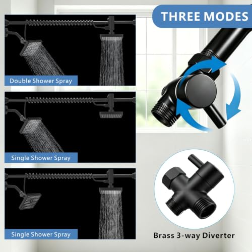 Dual Shower Head for Couples - 6-Inch Rain Shower with Adjustable Slider, Matte Black Square